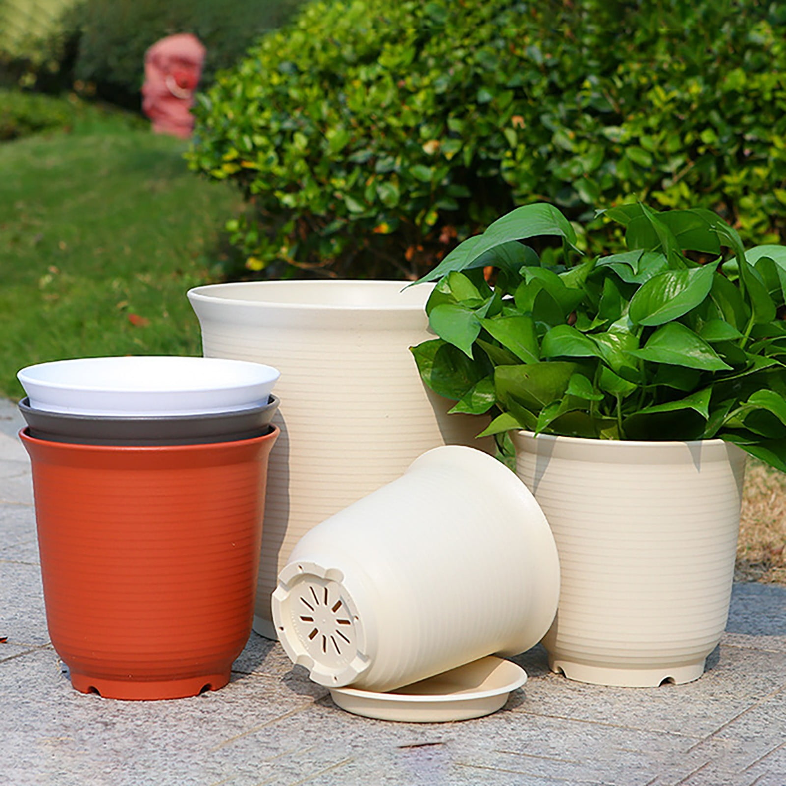 Plastic Plant Pot with Drainage Holes and Saucer, Nursery Planter for Indoor Plants, 21.2 x 13 cm, Red — image 5