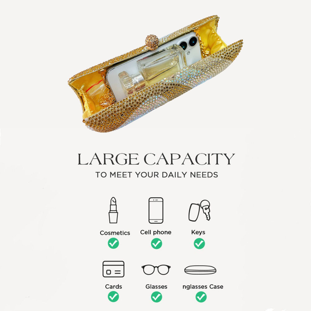 Luxury Rose Red Crystal Evening Clutch Bag Gradient Rhinestone Hard Case Purse with Detachable Chain for Wedding Prom Cocktail Party Fits Smartphone โ image 3