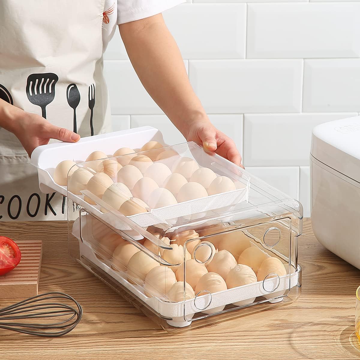 Petluno Egg Container for Fridge, 40 Grid/2 Tier Egg Holder, Fresh Egg Storage Box, Egg Tray and Egg Storage, Clear Plastic — image 3