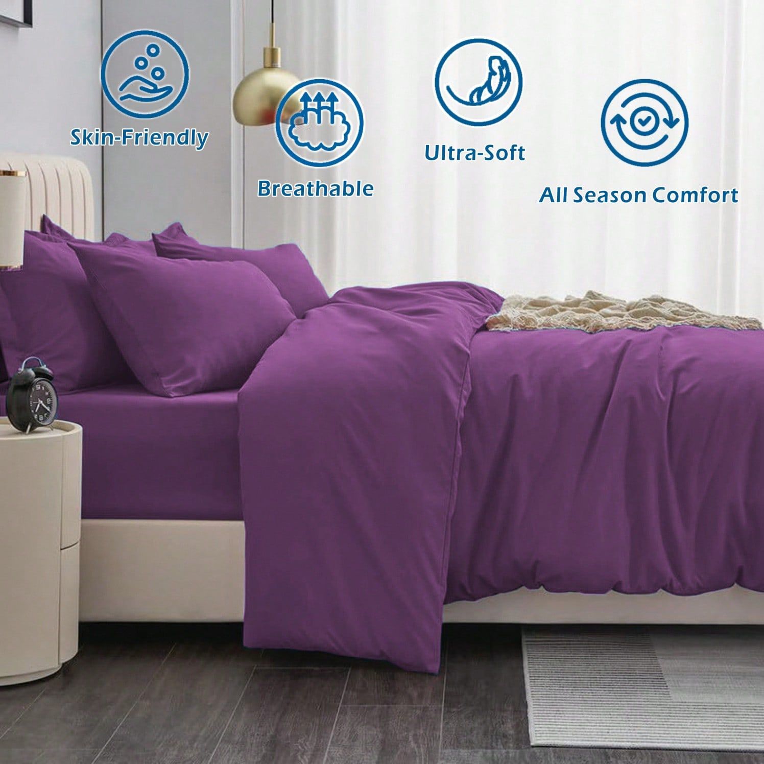 Hotel Soft Microfiber Duvet Cover Set-2000TC Quilt Cover Set & Pillowcases -1 Donna Cover Zipper Closure & 1 x Pillowcases-Breathable Bedding - Wrinkle, Fade — image 3
