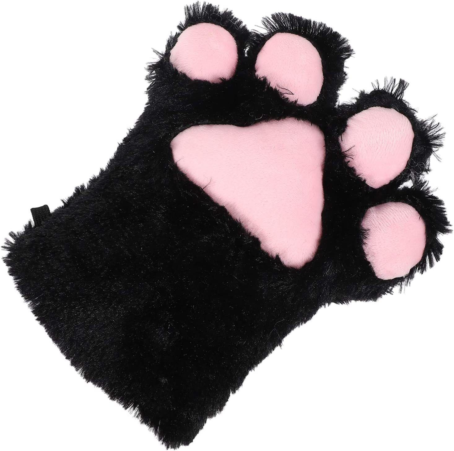 Gloves Faux Fur Cat Mittens Cosplay Animal Fluffy Cat Fursuit Paws Claws Gloves Costume Accessories for Adults (Black)