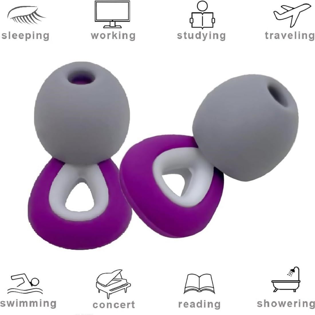 Ear Plugs for Sleeping, for Sleeping Noise Concert Ear Plugs Swimming Ear Plugs Silicone Ear Plugs for Swimming,Sleeping(Purple) — image 5
