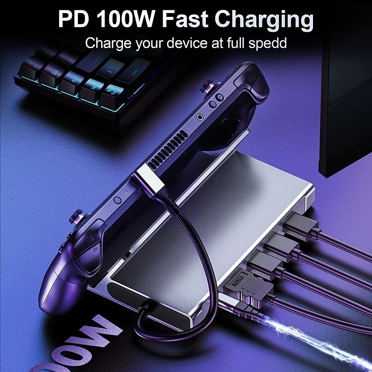 CHOETECH HUB-M77-GY PD100W 5-in-1 USB-C PD+HDMI+USB 3.0A/F+USB2.0 Steam Deck Docking Station โ image 6