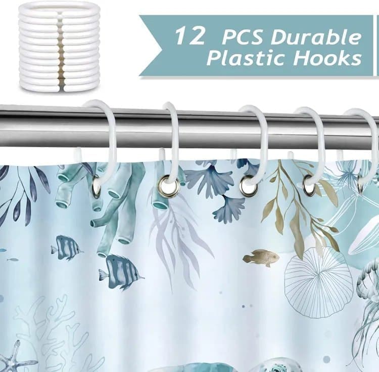 Waterproof Shower Curtain with Sea Turtle and Dolphin Motif, Mildew Resistant, Light Blue, 180 × 180cm — image 3