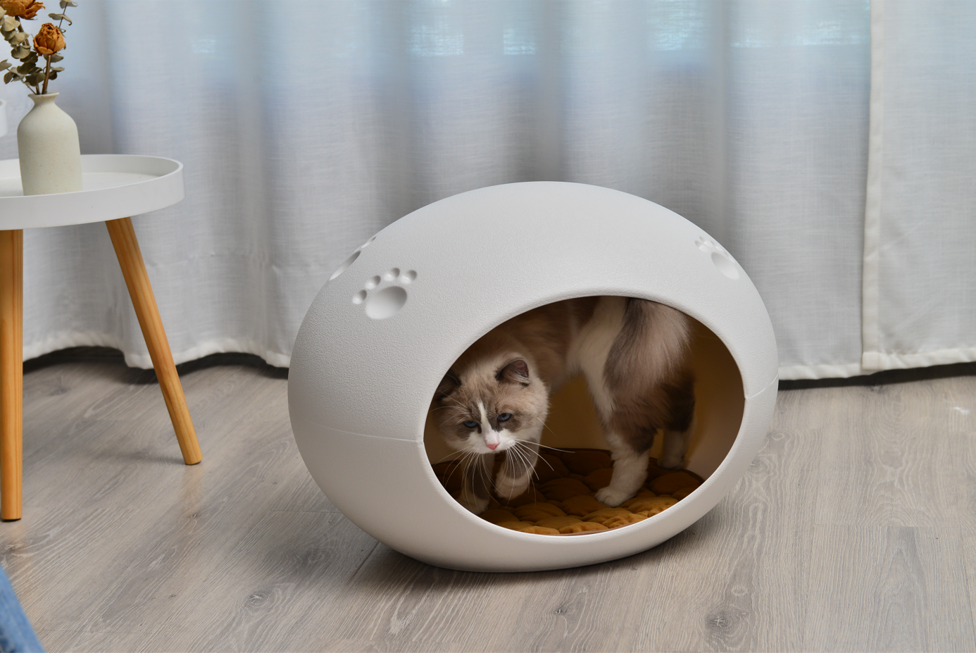 YES4PETS Medium Cave Cat Kitten Box Igloo Cat Bed House Dog Puppy House White โ image 3