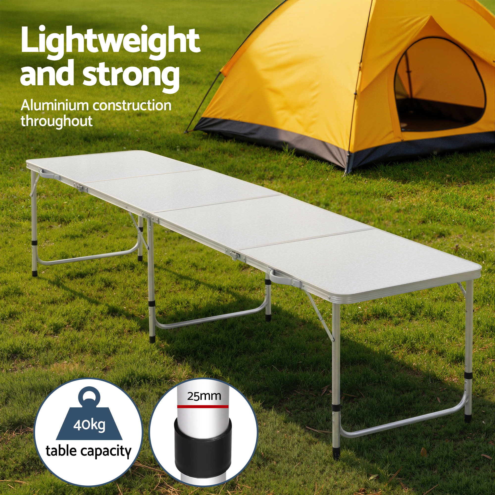 Weisshorn Folding Camping Table 240CM Portable Outdoor Picnic BBQ Aluminium Desk — image 4