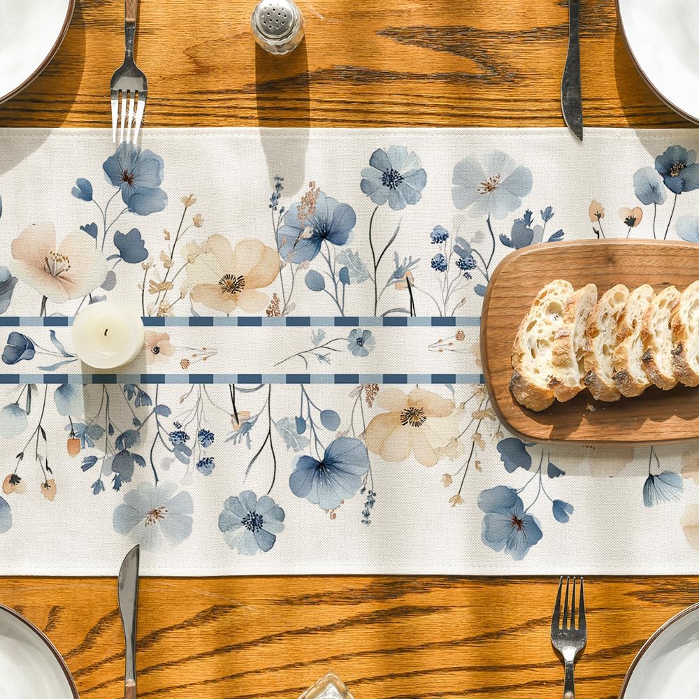 Bloom Flowers Floral Weeds Spring Table Runner, Seasonal Summer Kitchen Dining Table Decoration for Home Party Decor 13 × 72 Inch — image 4