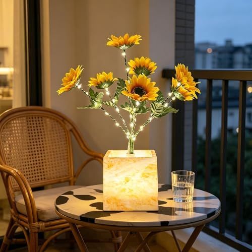 White Magnolia Flower Table Lamp USB Battery Operated Decorative Bedside Lamp for Living Room Decor Office Bookstore Nail Salon Beauty Space Home Terrace — image 3