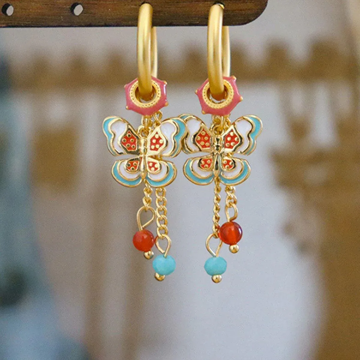 New Chinese Style Butterfly Earrings Fringe Colourful Simple Design Jewelry — image 6