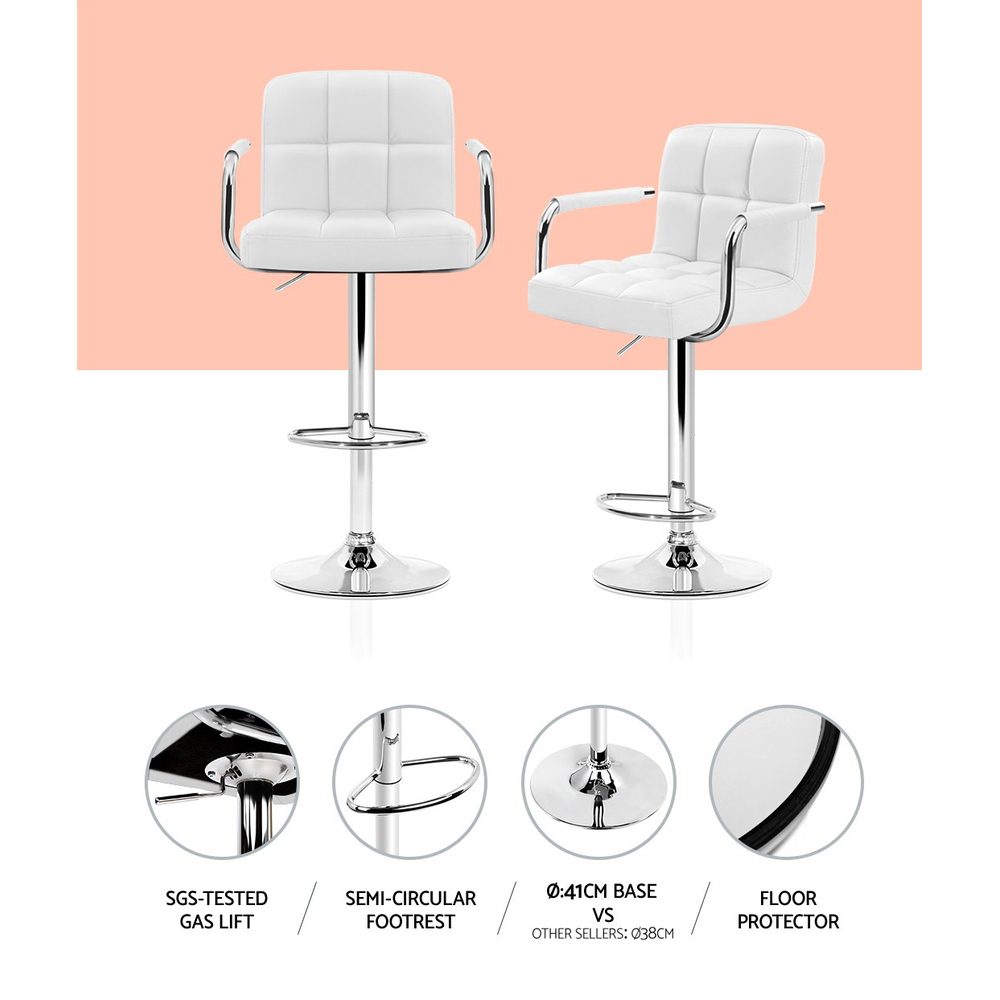 Artiss 4x Bar Stools Leather Gas Lift w/Armrest White โ image 5