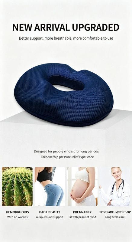 Women Memory Foam Donut Cushion, Orthopedic Pressure Relief Seat Cushion, Breathable Hemorrhoid Coccyx Pain Relief Pad, Postpartum Seat Pad for Office Chair — image 3