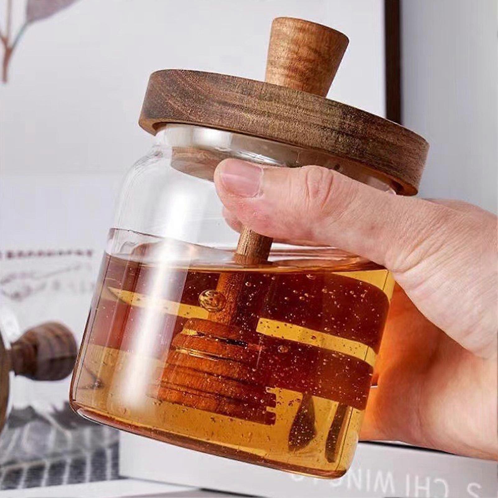 Honey Jar Set 500ml Glass with Wooden Spoon Lid, Airtight Transparent Honey Pot for Easy Monitoring, Wide Opening โ image 2