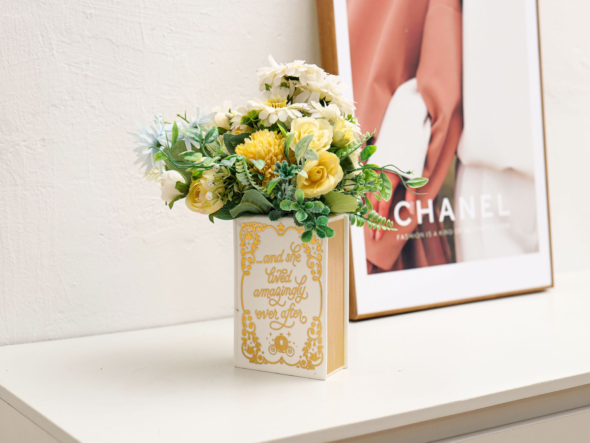 Literary Book Vase - Creative Ceramic Planter & Desk Organizer(Golden Book) — image 4