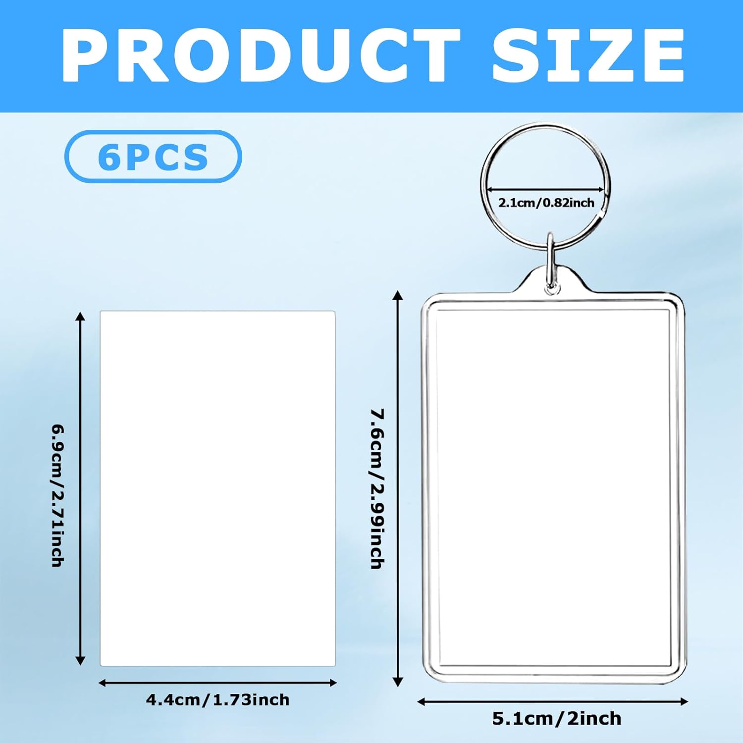 6-Pack Photo Keychain -2.75''x 1.97'' Acrylic Clear Keyrings Picture Frame Keychains - Double Sided Blank Photo Key Fob Holder with Split Ring for DIY — image 2