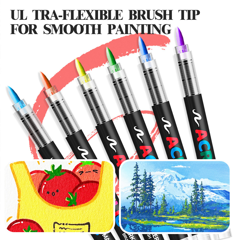 Acrylic Brush Marker โ 12-Pack, Water-Based Ink, Flexible Tip, for Multi-Surface Art and Labeling โ image 2