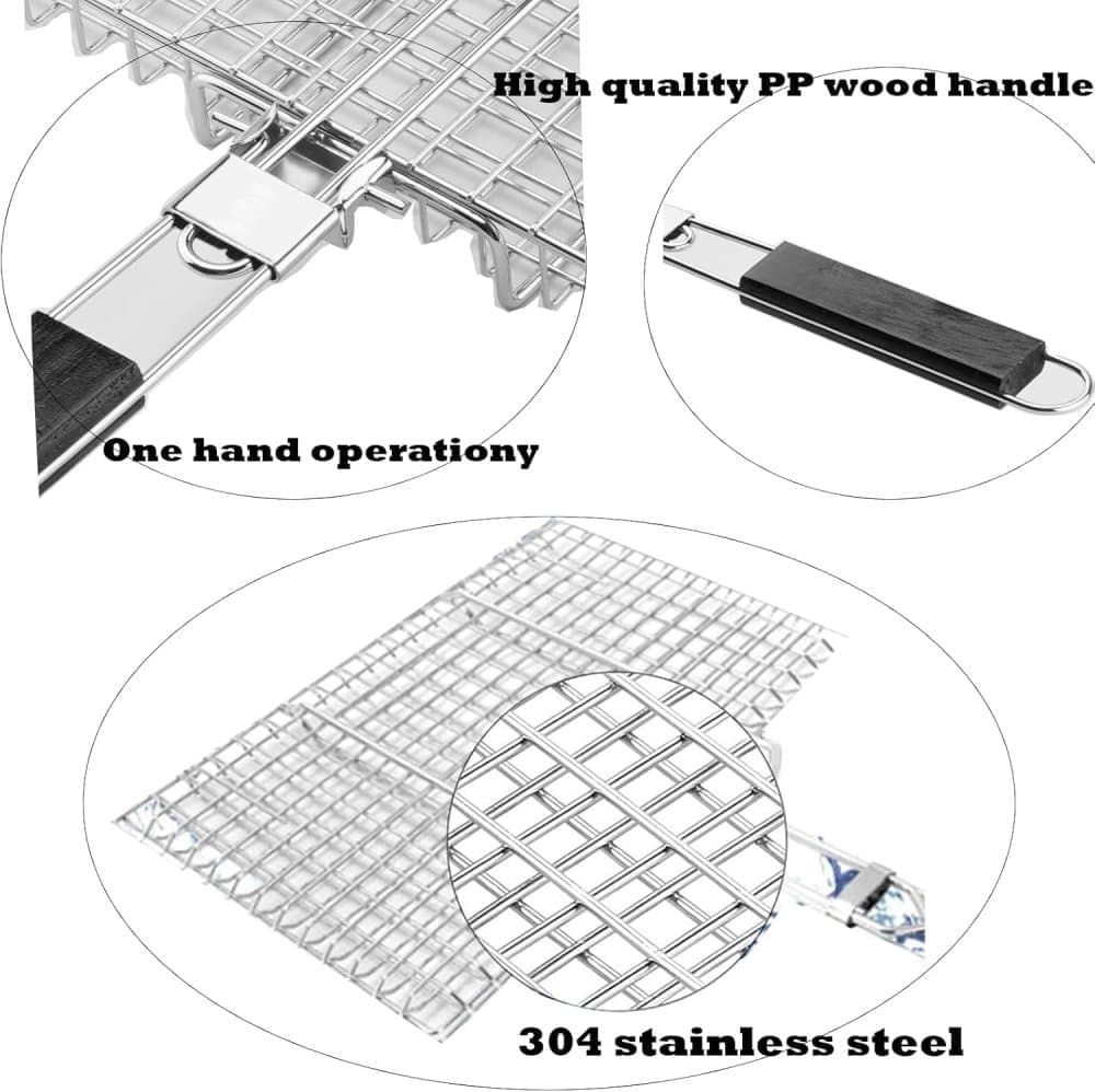 Foldable Grill Basket Stainless Steel for Fish Vegetables and Meat, Compatible with Camping and Outdoors, 46.5 × 32 cm — image 6