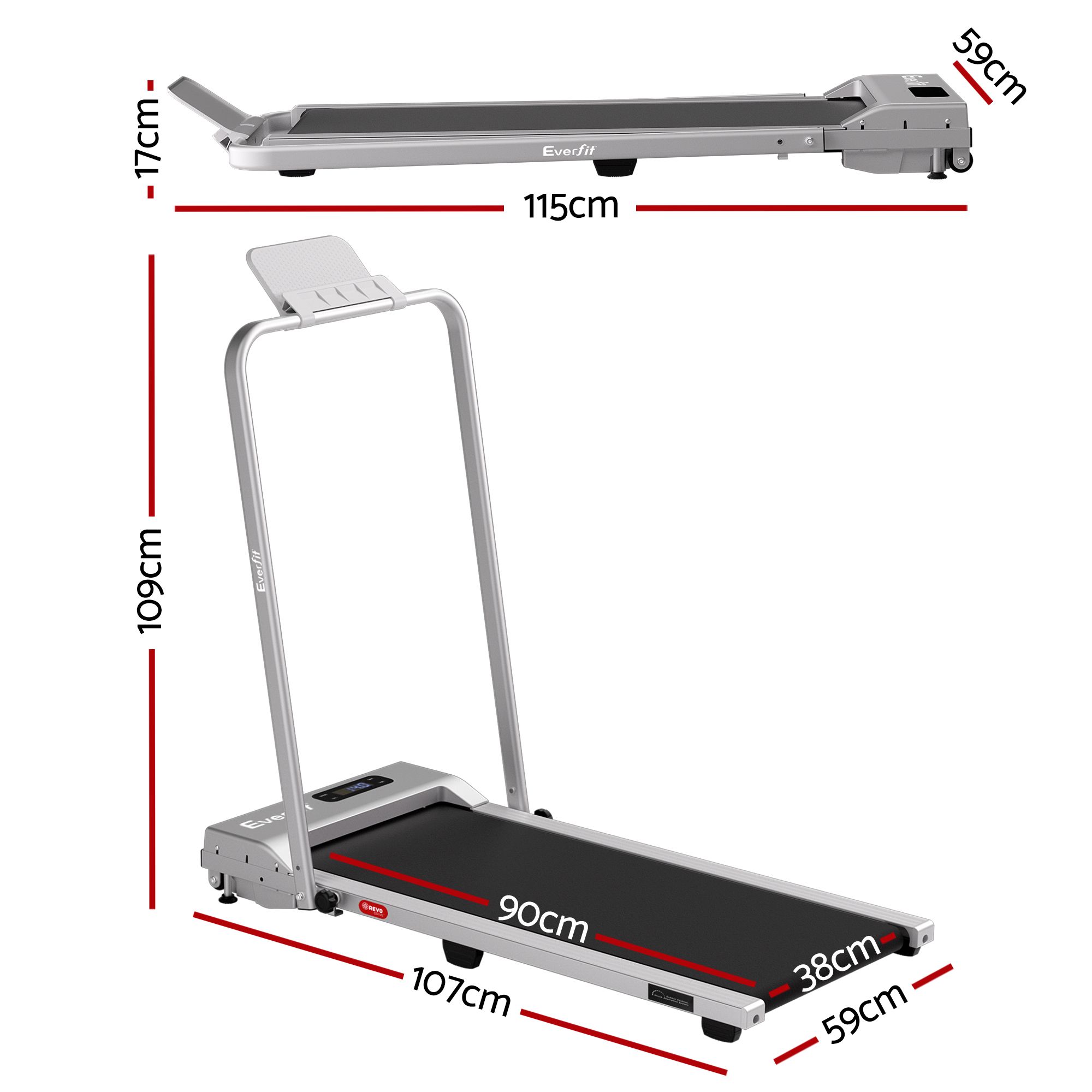 Everfit 3 in 1 Walking Pad Treadmill 12% Incline Foldable Under Desk Treadmills for Home Gym With 38cm Wide Belt Silver — image 2