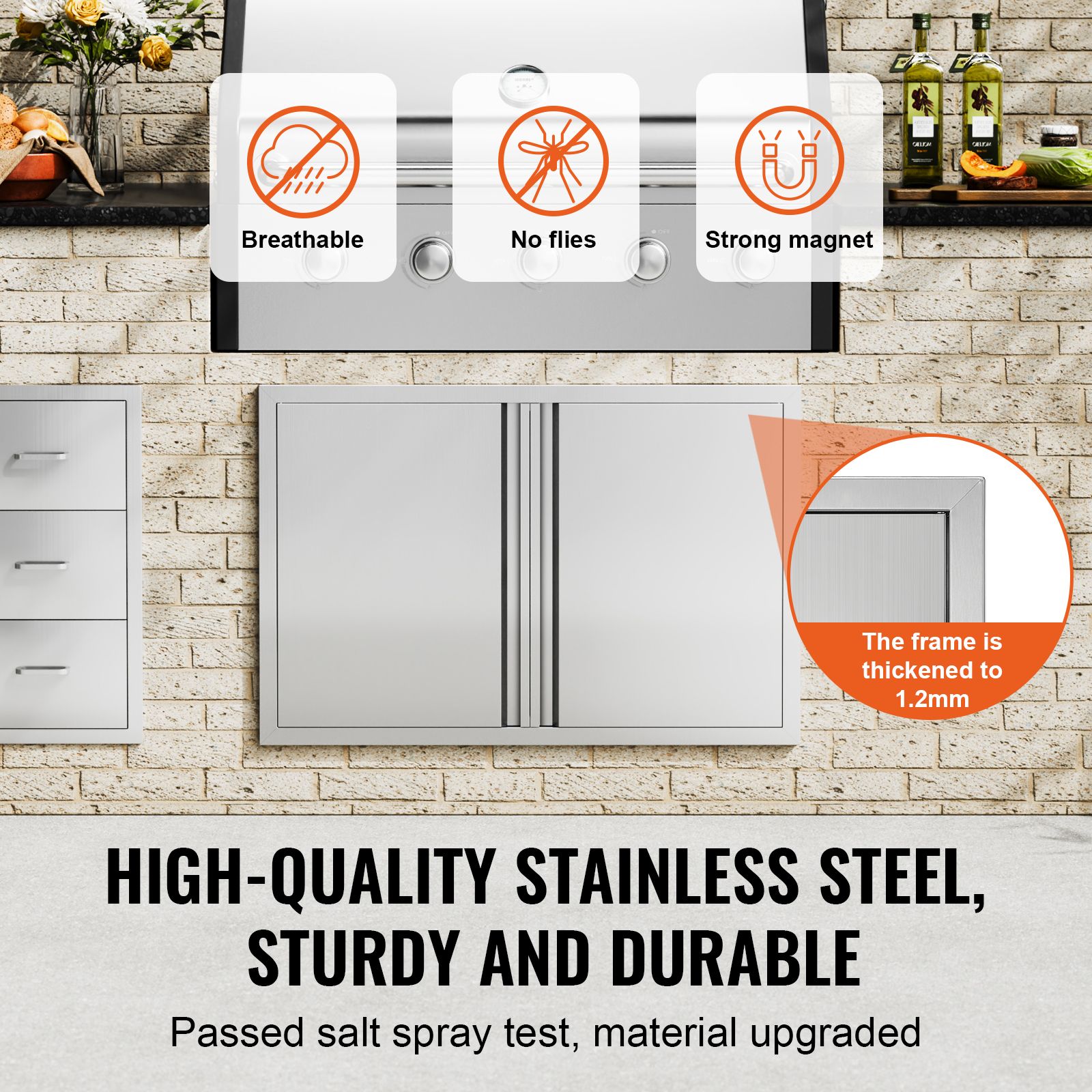 BBQ Access Door, 914 × 610 mm Double Outdoor Kitchen Door, Stainless Steel Flush Mount Door, Wall Vertical Door with Recessed Handles, for BBQ Island, Grilling — image 3