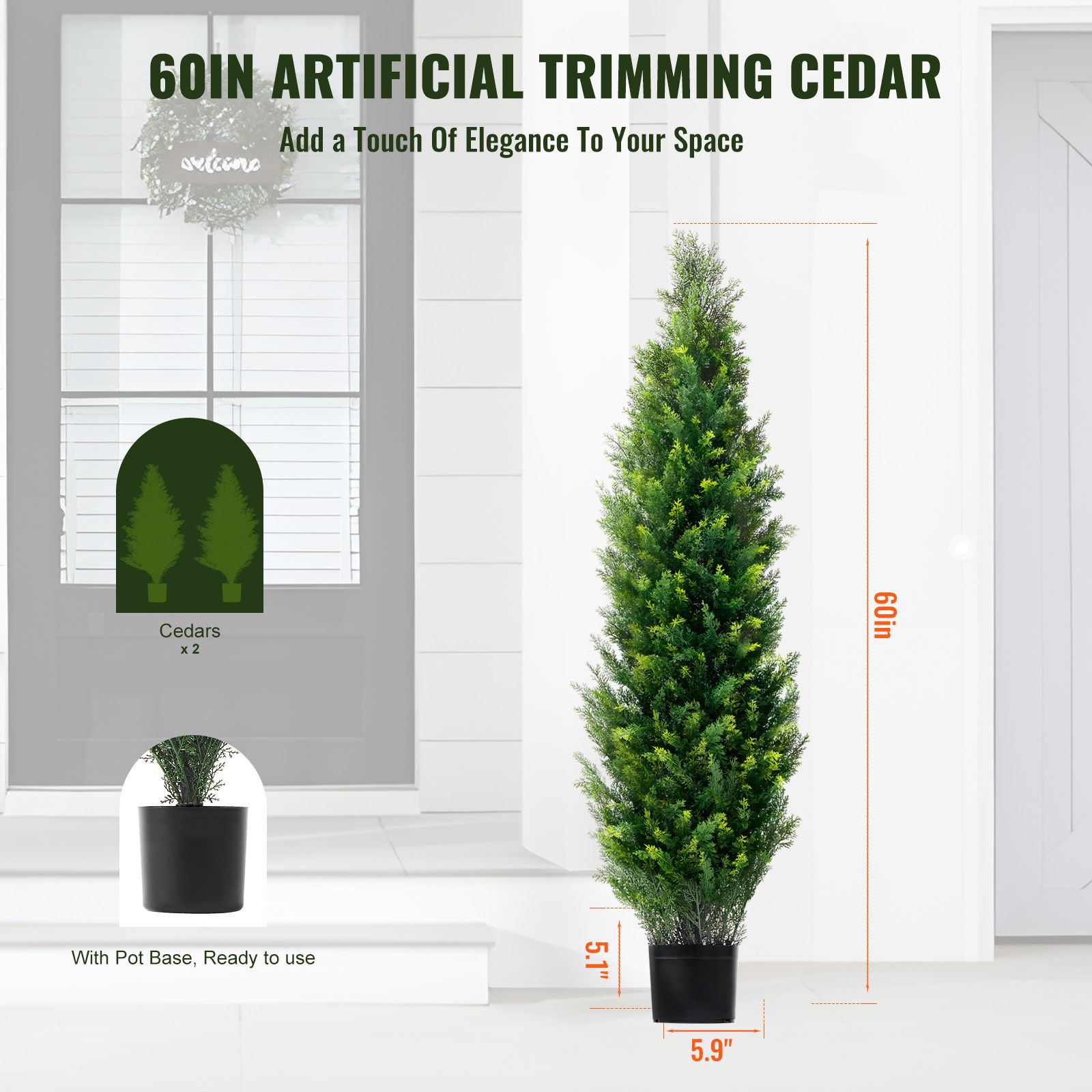 2 Pack 5' Artificial Cedar Topiary Tree Faux Plant UV Decor In/Outdoor โ image 6