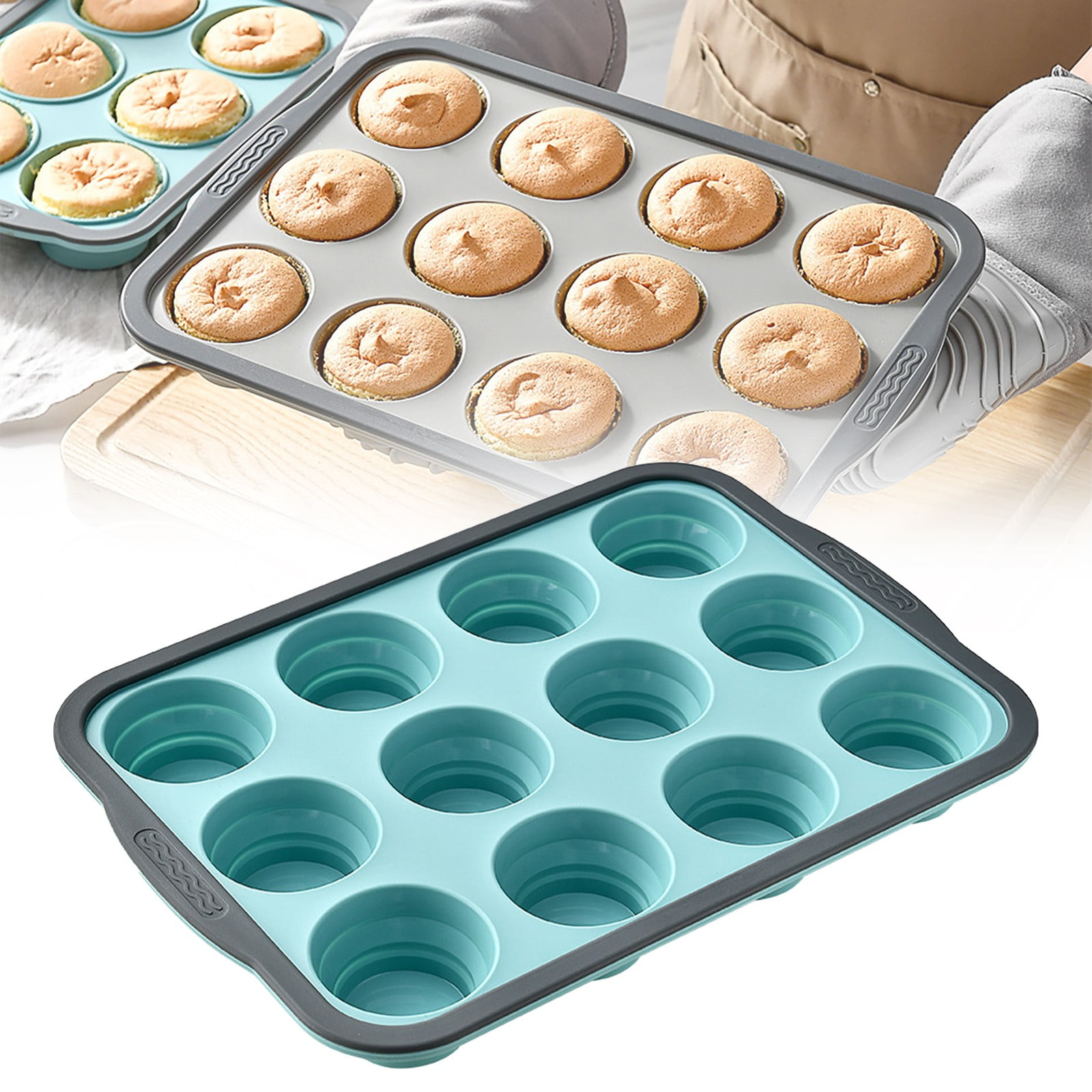 Brownie Pan with Dividers, 1 Set 12 Cavity All Edges Square Cupcake Brownie Pans Mini Cake Non Stick Baking Carbon Steel Bread Mold Small Edge 3 × 4 Individual