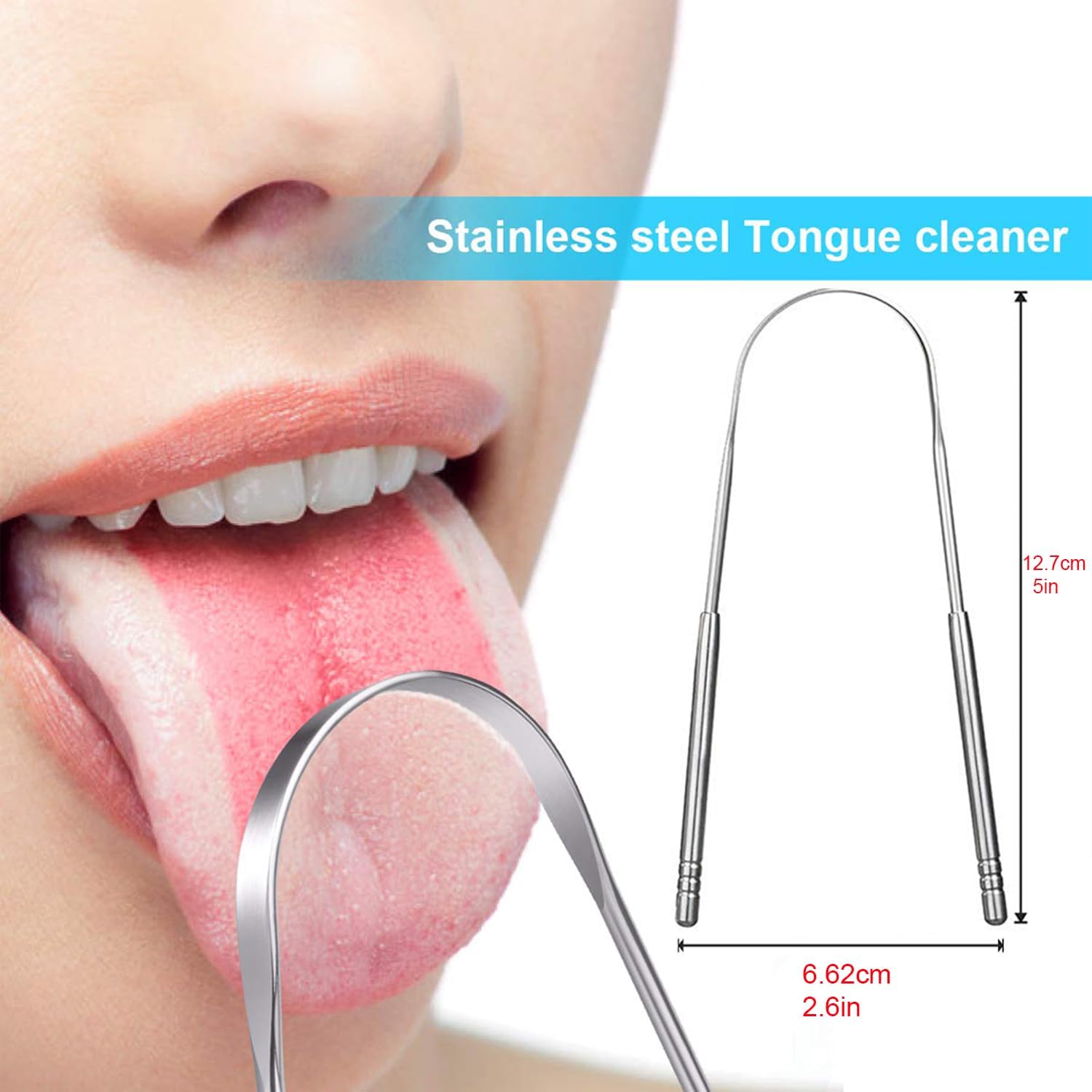 Tongue scraper - Stainless steel tongue cleaner - Freshens breath - Restores taste - Pack of 2 — image 2