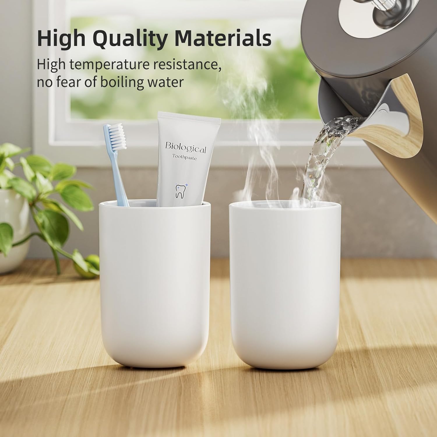 Toothbrush Cup 13oz 380ml, Unbreakable Reusable Bathroom Tumbler 2Pcs, Non-Slip Plastic Bathroom Cup Toothbrush Holders for Bathroom White — image 5