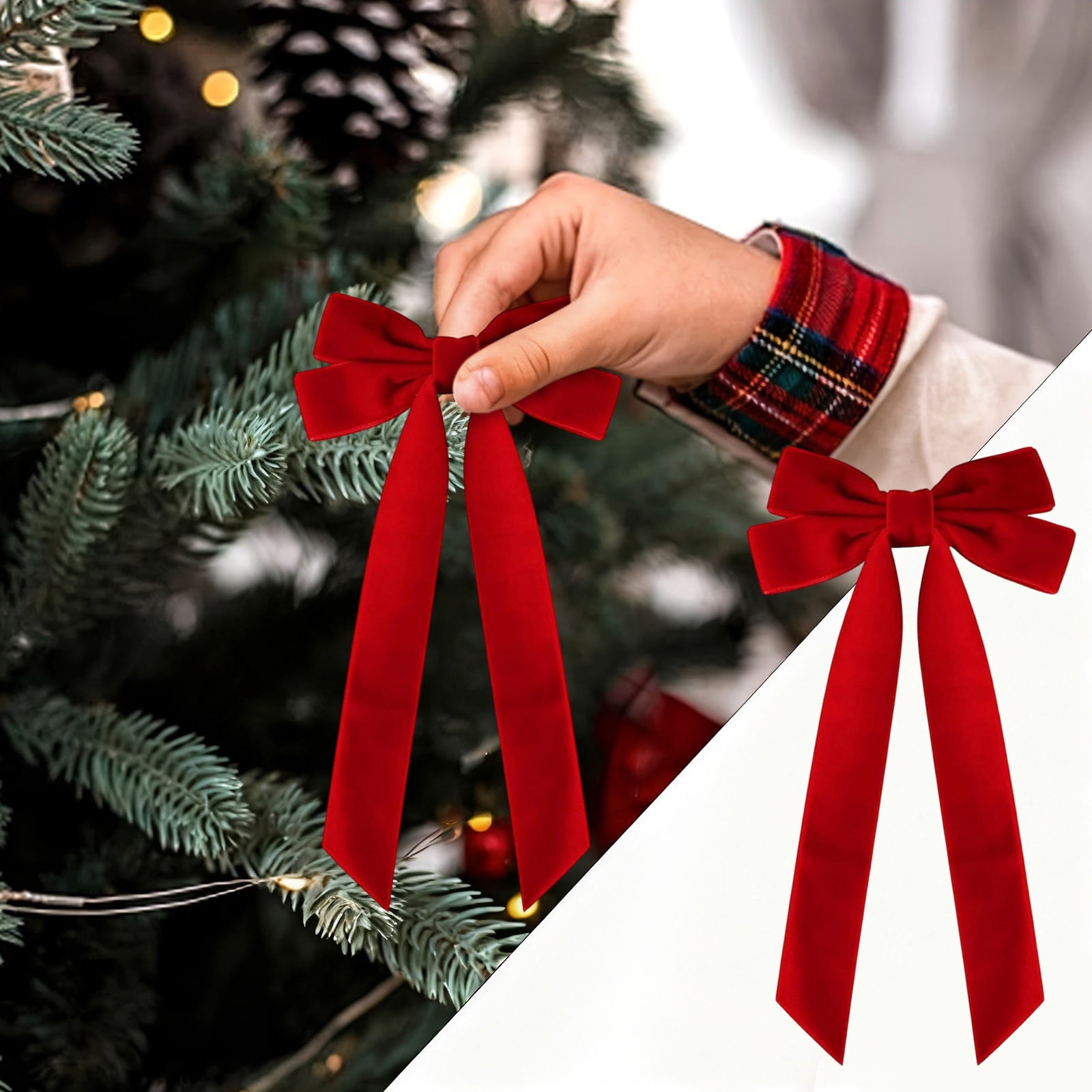 16 Pcs Christmas Velvet Bows for Christmas Tree, Rustic Wreath Gift Bows, Burgundy Christmas Ornaments, for Xmas Farmhouse Tree Garland DIY Craft Wrapping — image 4
