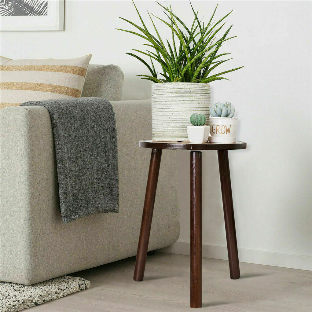 2Pcs Small Side Table Round End Table Wood Plant Stand Super Thick 3-Legs Stool — image 6