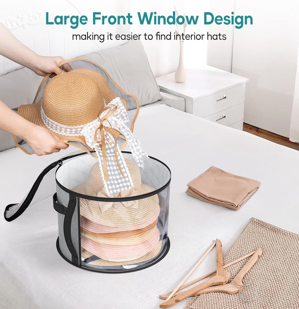 Hat Box - Hat Storage Box - Storage Box for Hats - Round Hat Boxes - Foldable Hat Storage Boxes - Stackable Hat Organizer - Baseball Cap Organizer - Hat Box — image 3