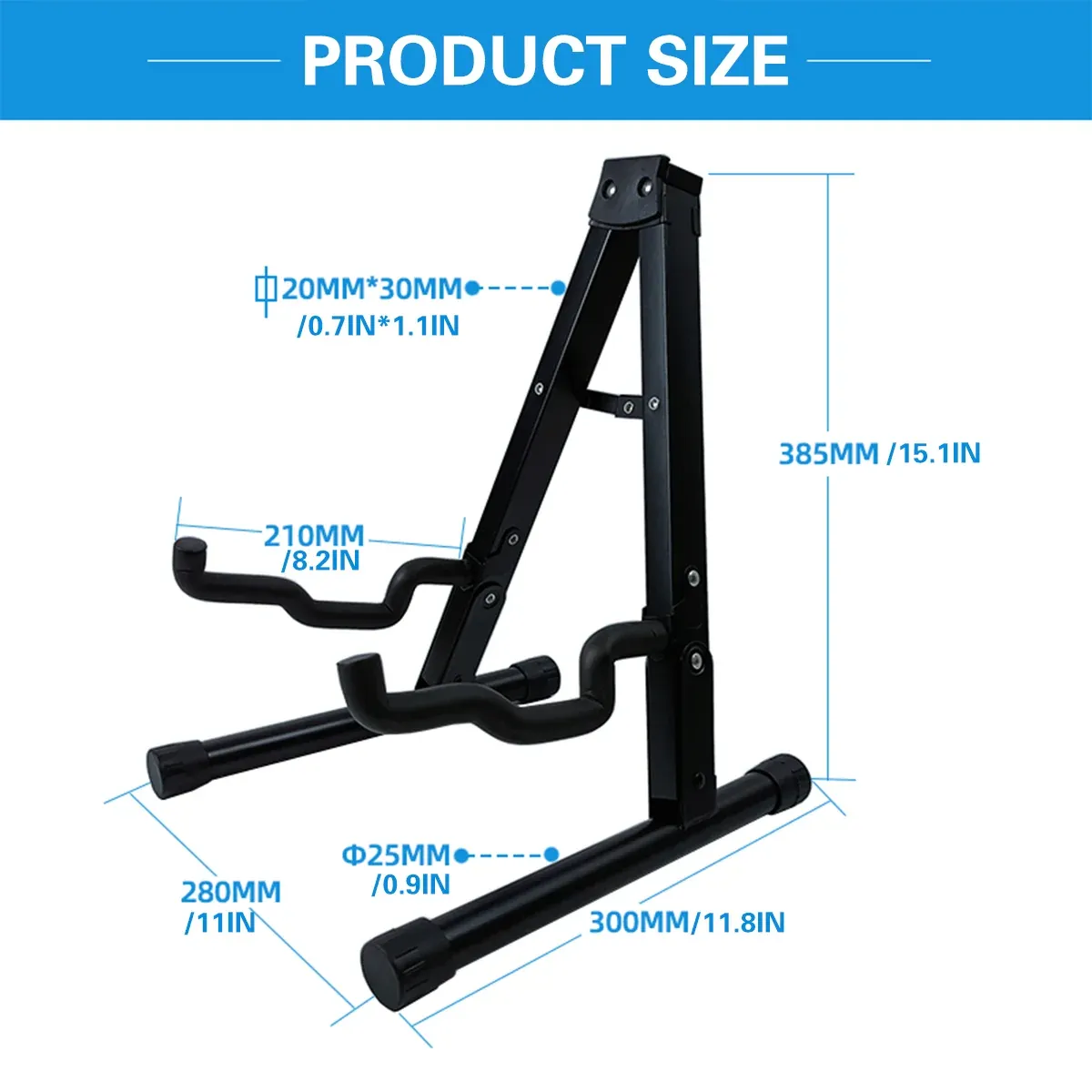 Folding Double Guitar Stand Floor Rack Electric Acoustic Bass Gig Holder Mount — image 3