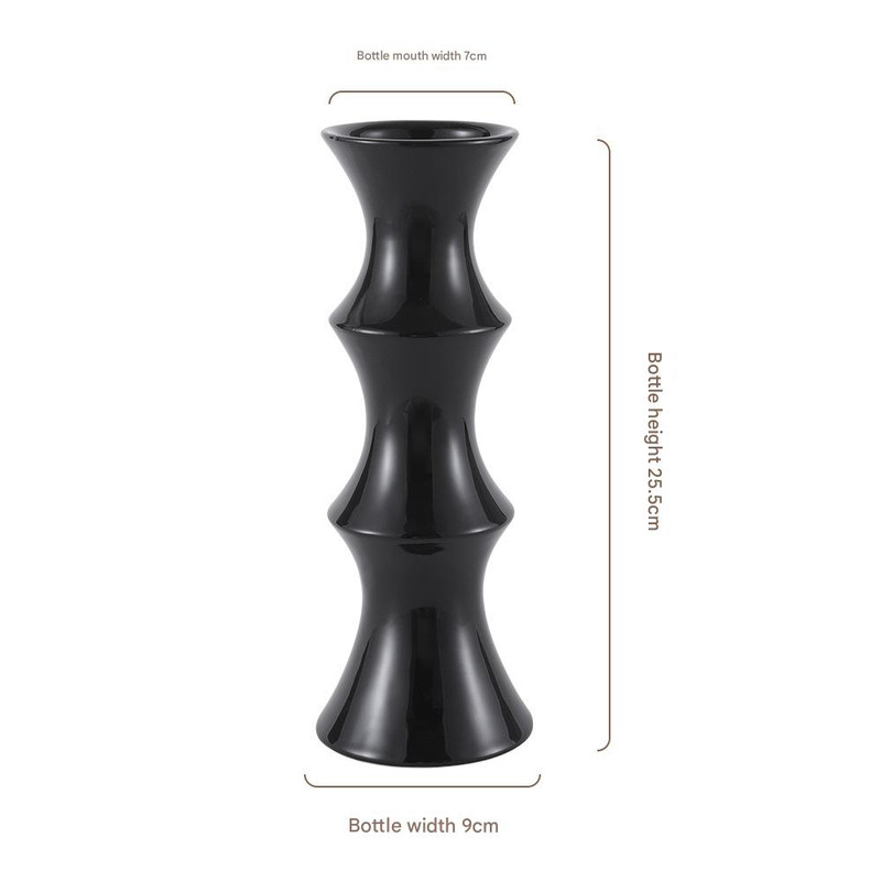 Glossy Black Ceramic Vase - Unique Bamboo-Look Design (25.5x9x7cm) — image 2