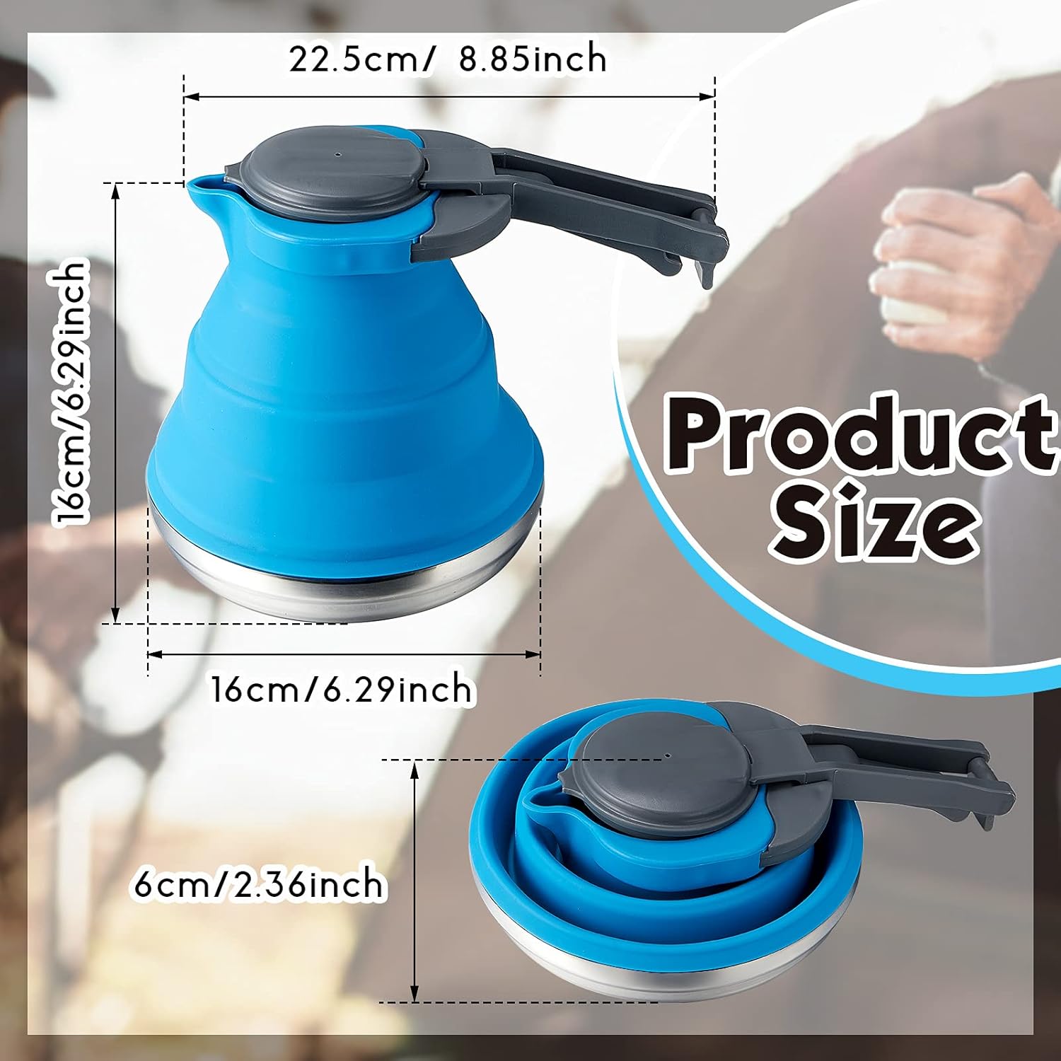 1.5l Portable Collapsible Kettle Camping Pot Collapsible Tea Kettle for Hiking Travel and Outdoors — image 2