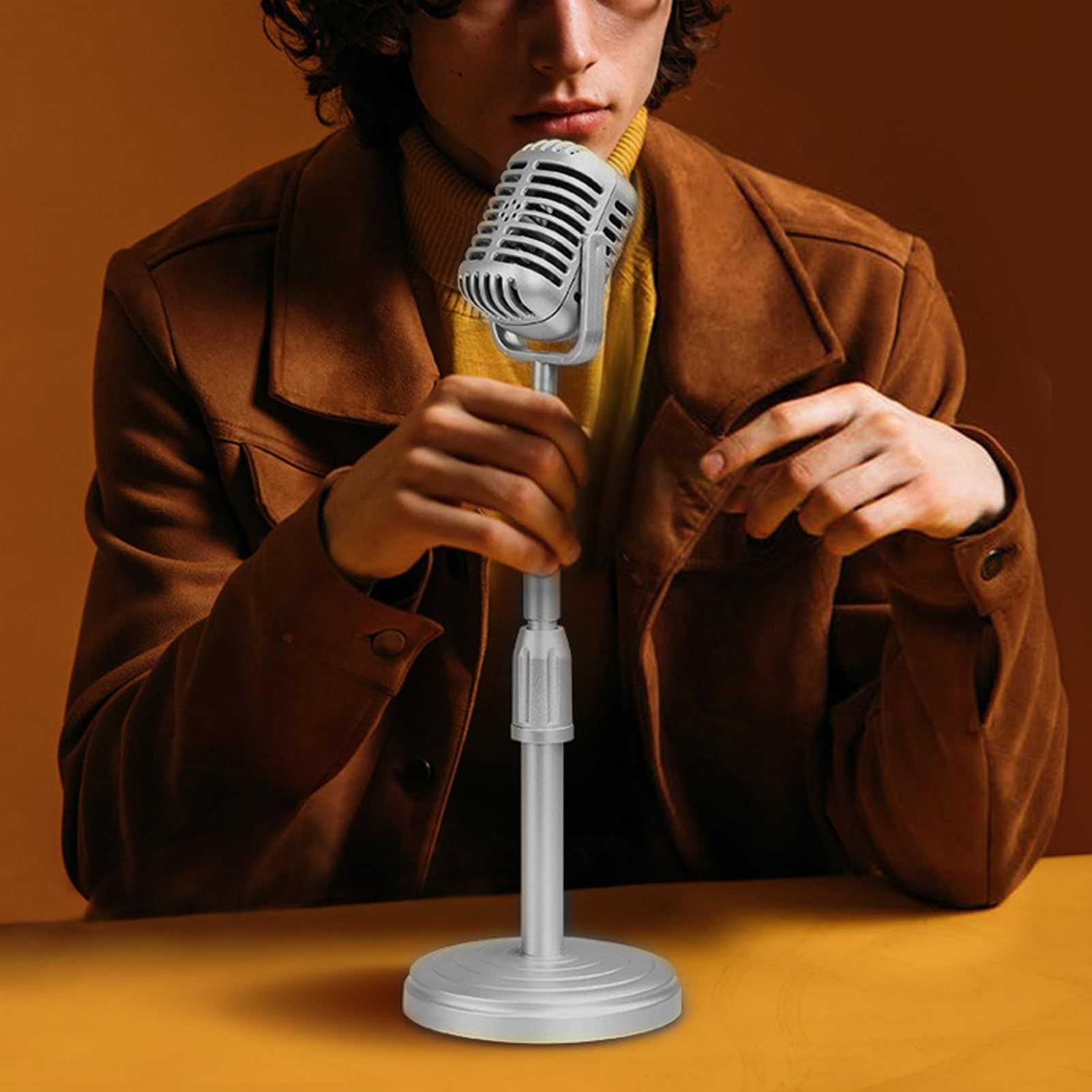 Retro desktop microphone prop model with adjustable stand, classic retro style microphone prop decoration — image 4