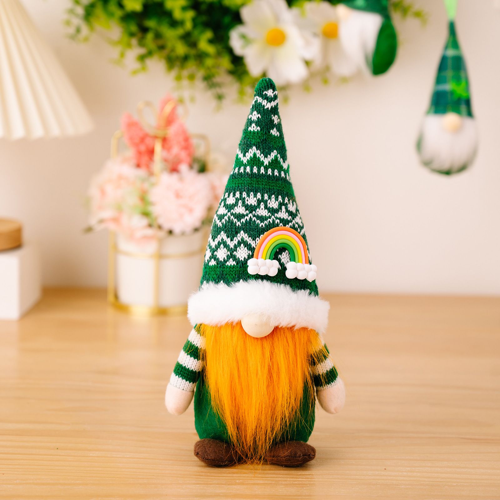 Set of 2,Green Hat with Clover,Faceless Elderly Irish Festival Lucky Clover Hanging Ornament, Day Decorations — image 5