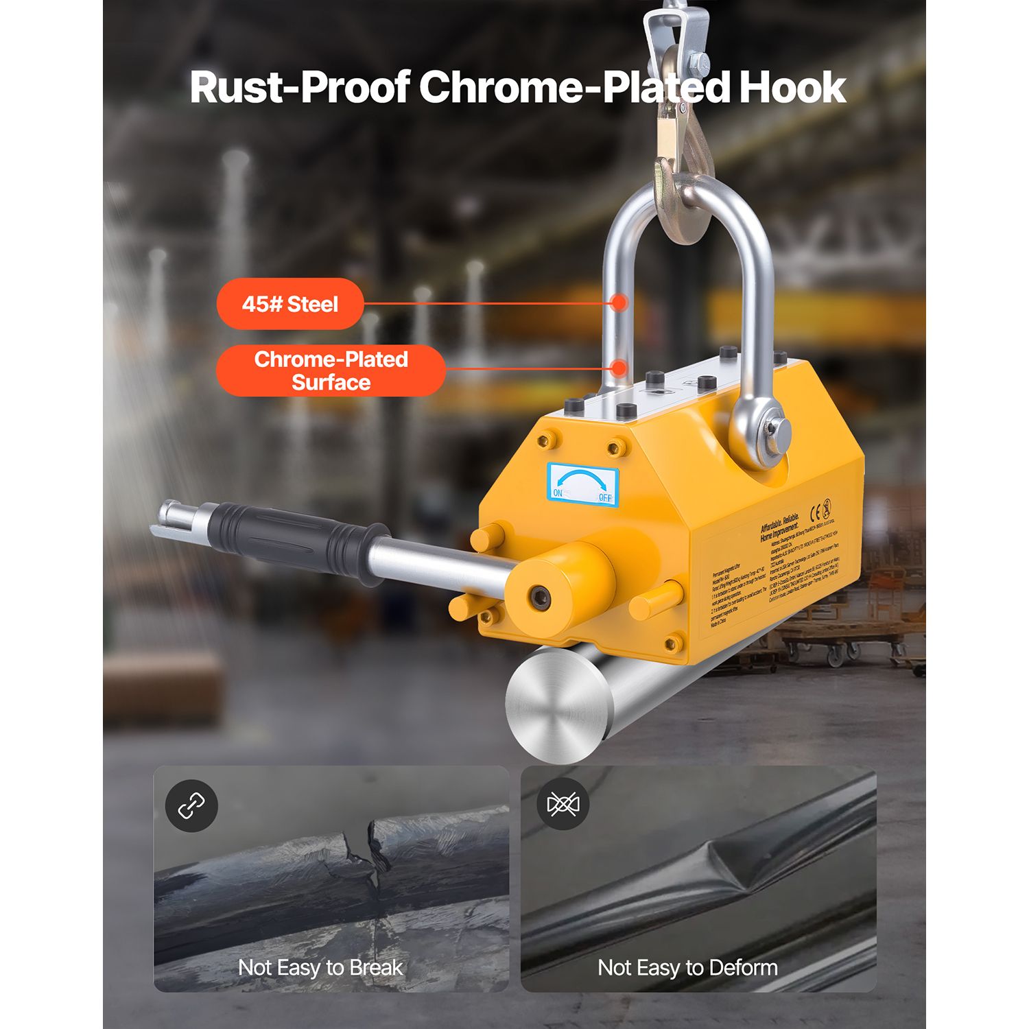 Permanent Magnetic Lifter, 600 kg Pulling Capacity, Heavy Duty N42 Neodymium Lifting Magnet with Release Handle and Steel Hook, Used in Shop Crane and Hoist — image 4