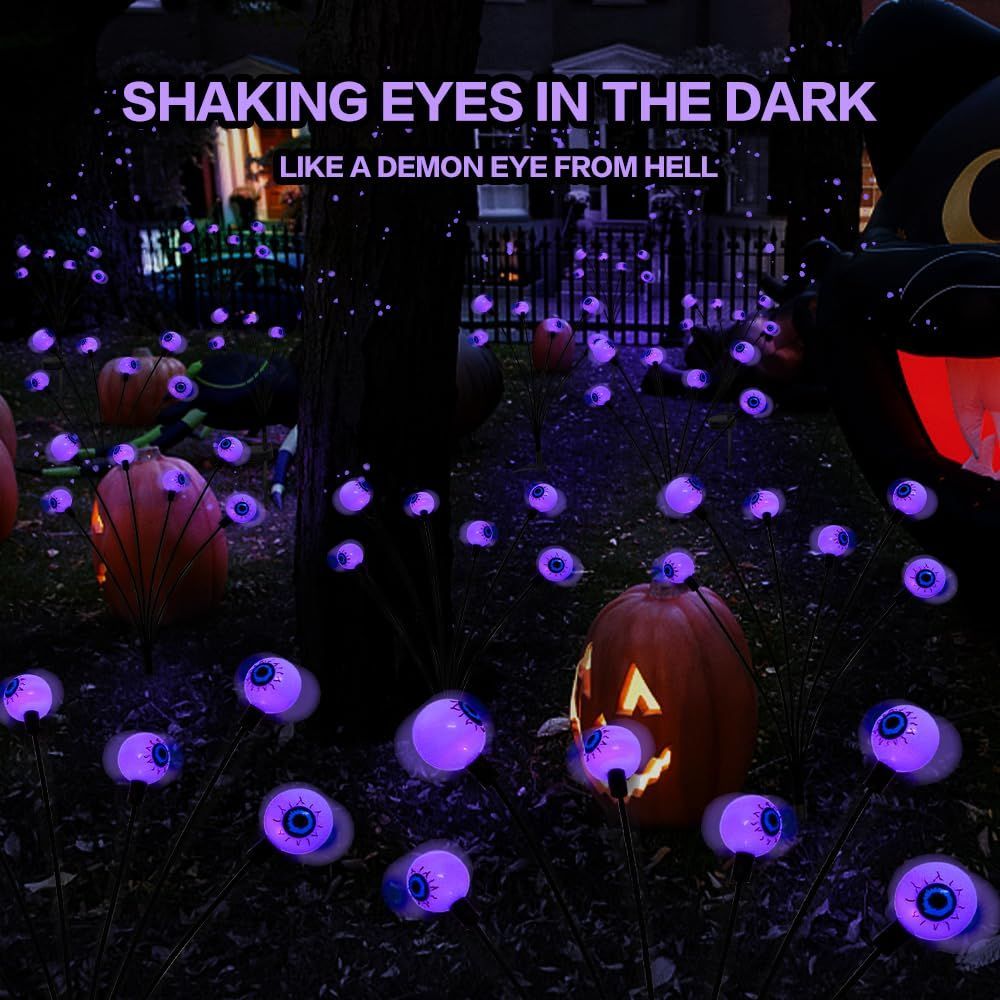 2PACK Scary Eyeballs Solar Garden Light Halloween Decorations Outdoor, Swaying Firefly Spooky Eyes Lights-Waterproof Ornaments Solar Halloween Lights — image 3
