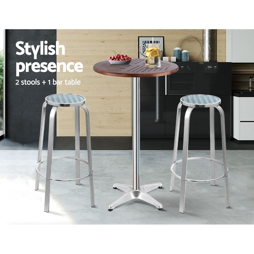 Gardeon 3-Piece Outdoor Bar Set Bistro Table Stools Adjustable Wooden Cafe — image 3