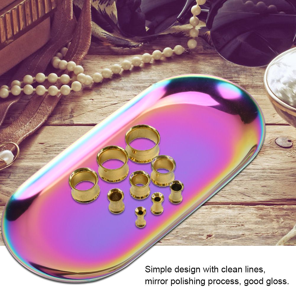Nordic Style Stainless Storage Tray Cosmetics Jewelry Cake Plate for Office Desks(Rainbow L) โ image 6
