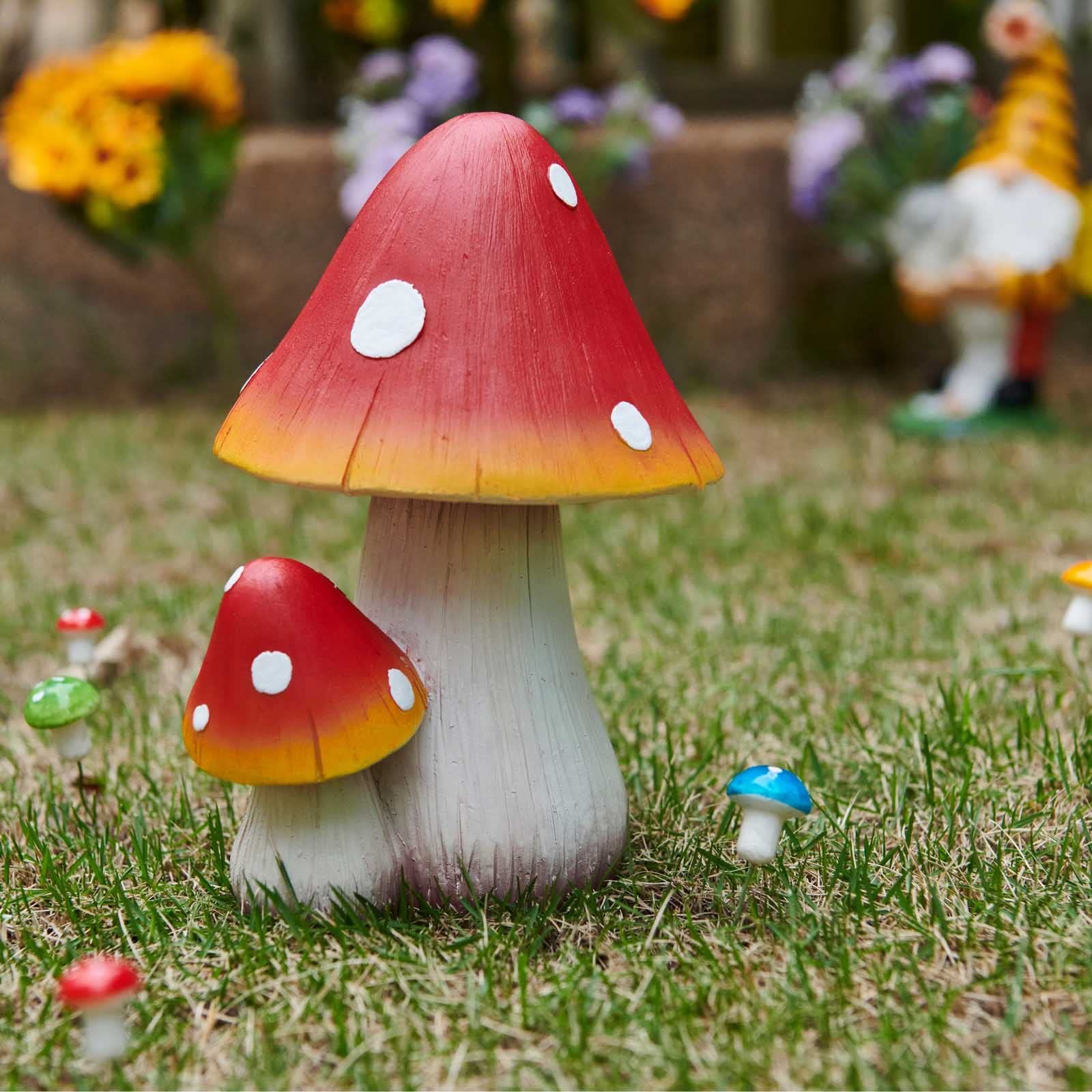 Mushroom Decor Fairy Garden Accessories - Outdoor Garden Decor Mushrooms Ornament for Garden Decoration (8" Red) — image 4