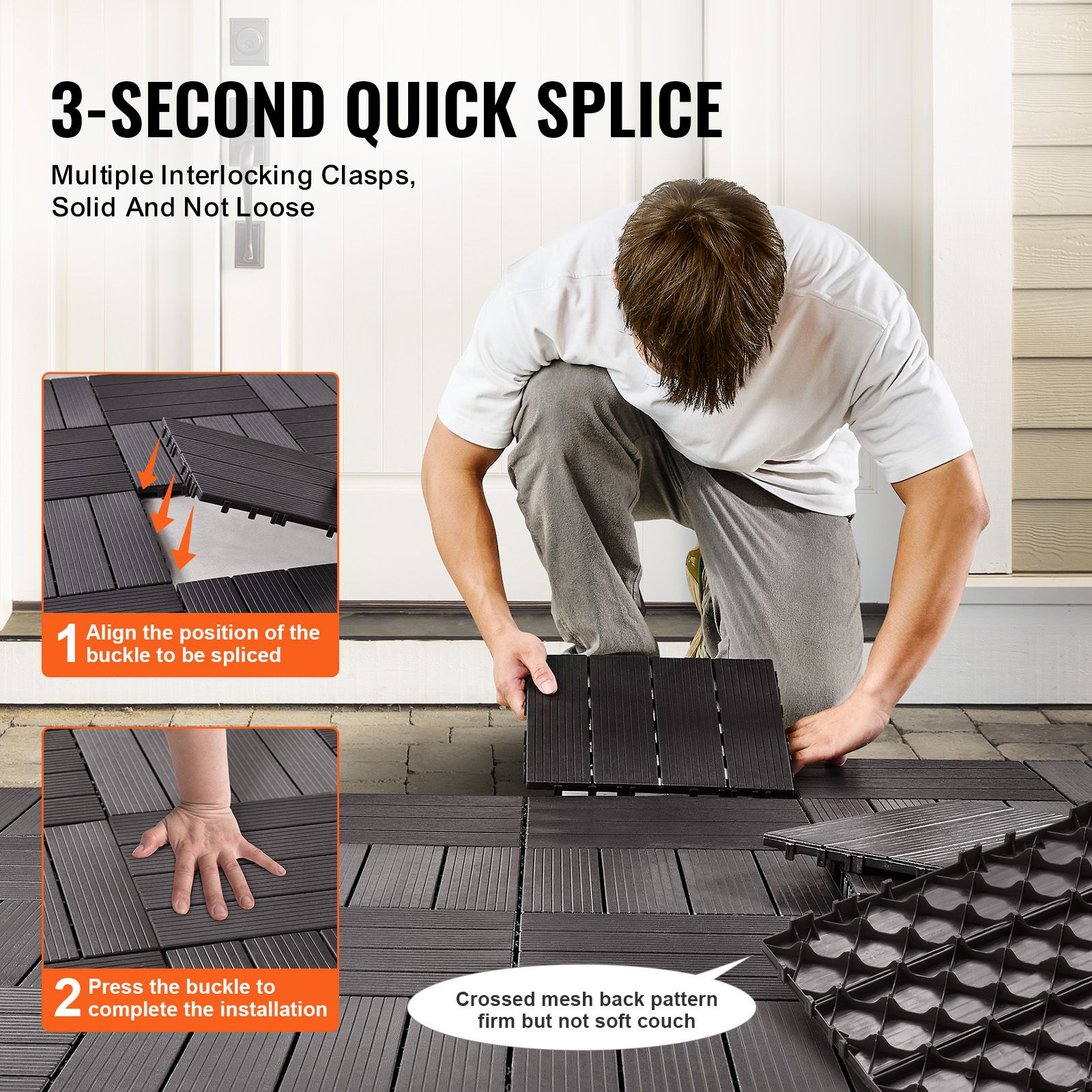 Interlocking Deck Tiles, 36 Pack,11.6"x11.6" 36 sq. ft Plastic Waterproof Outdoor Flooring All Weather Use, Patio Floor Decking Covering Tiles for Porch — image 5