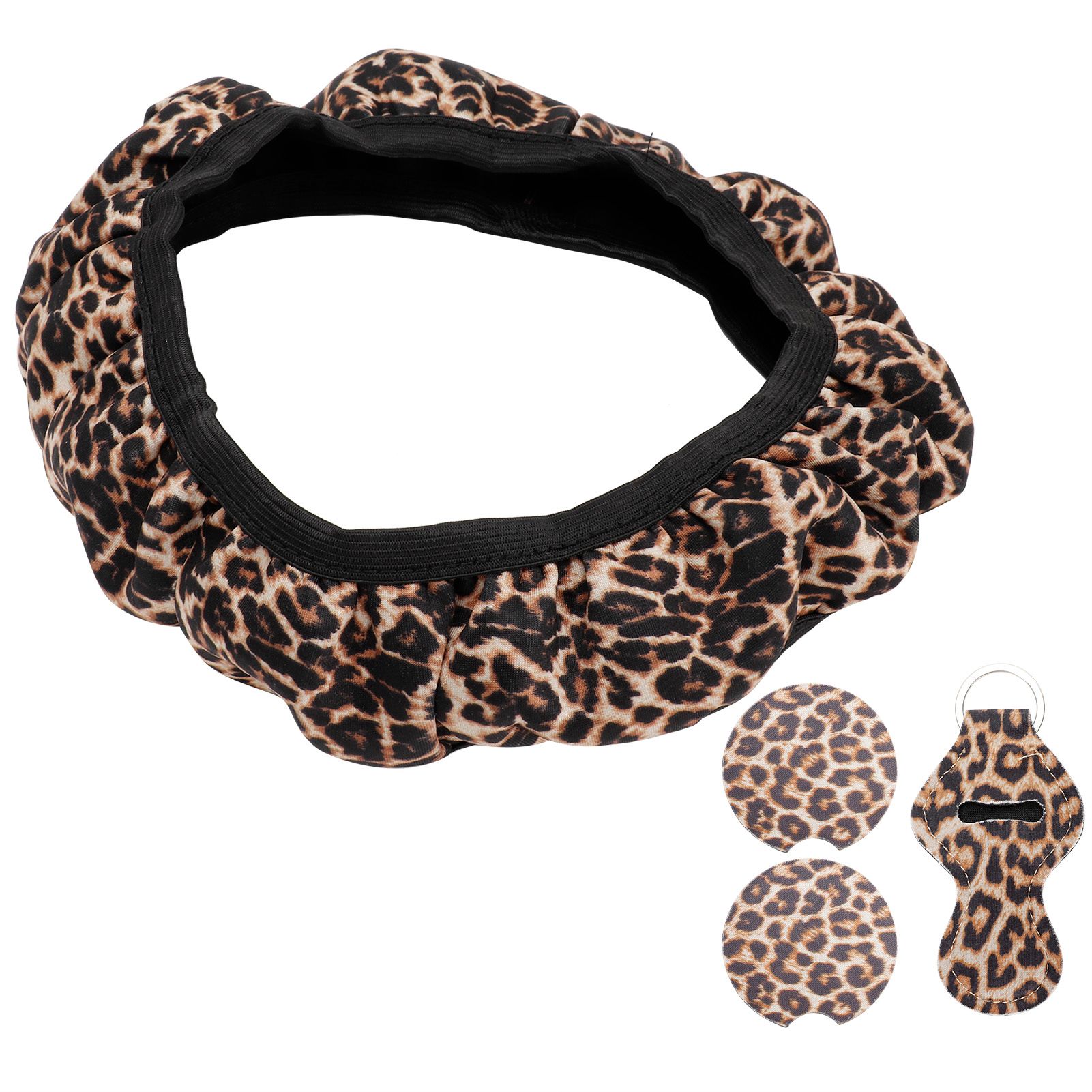4PCS Universal Steering Wheel Cover Cup Holder Coasters Keyring Set Car Accessories Set — image 5