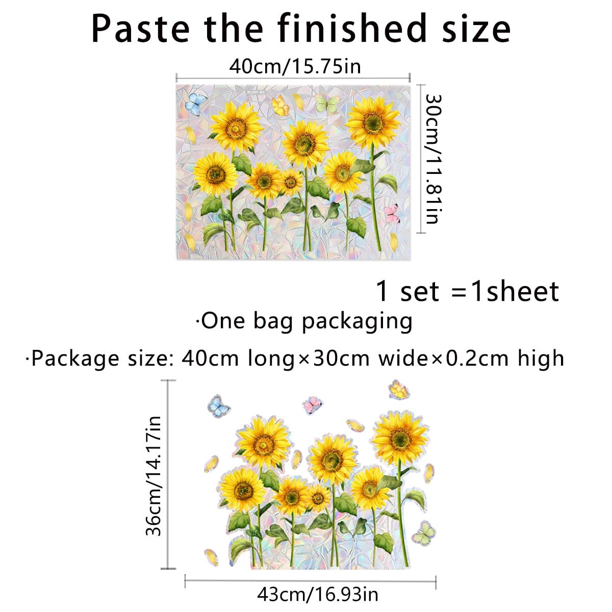 Non-glue Removable Rainbow Sunflower Butterfly Window sticker,Sun Dazzling Color Anti-Collision Window Decals,Prevent Bird Strikes — image 3