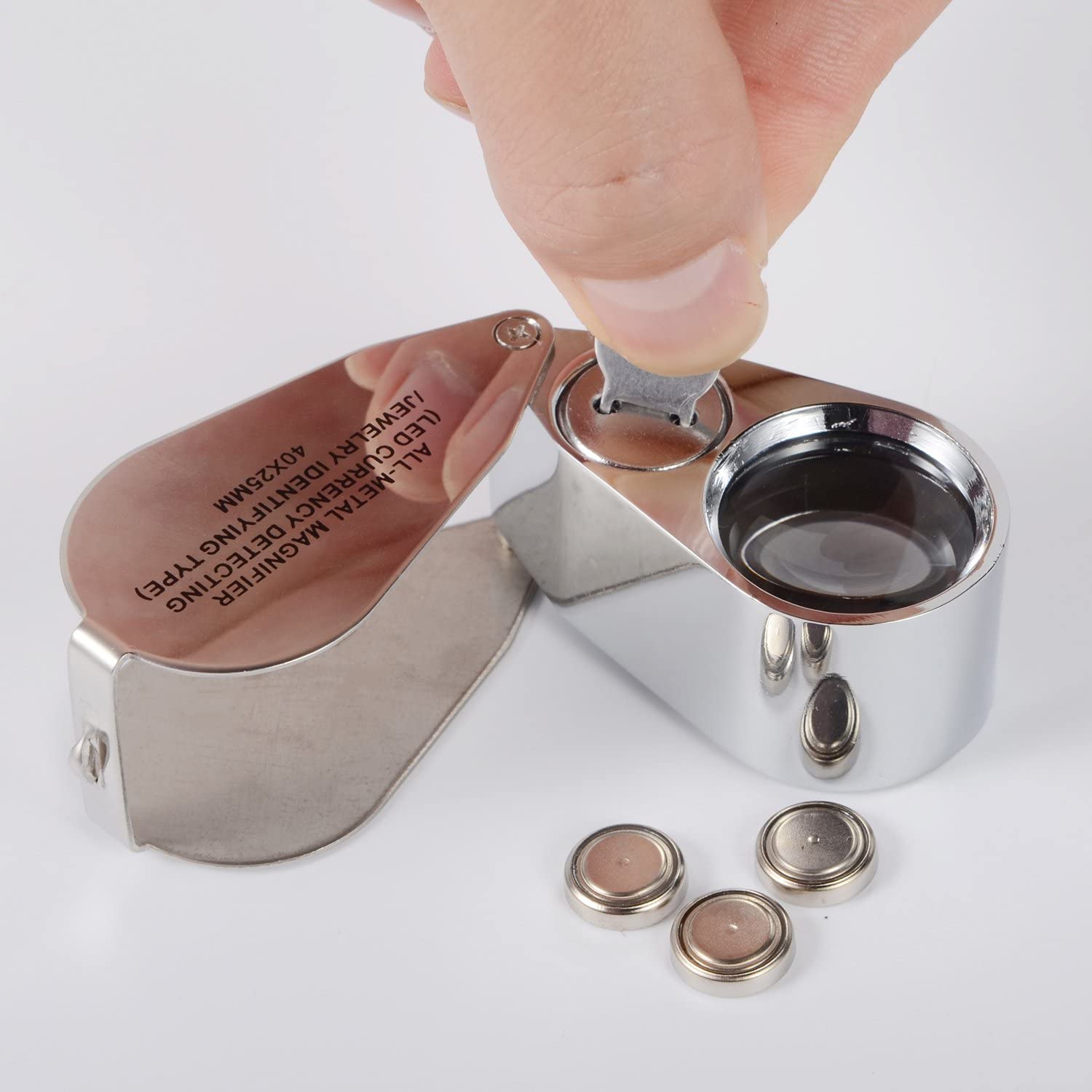 Jewelers Loupe 40X Magnification Metal Foldable Loupe with LED & UV Light — image 4