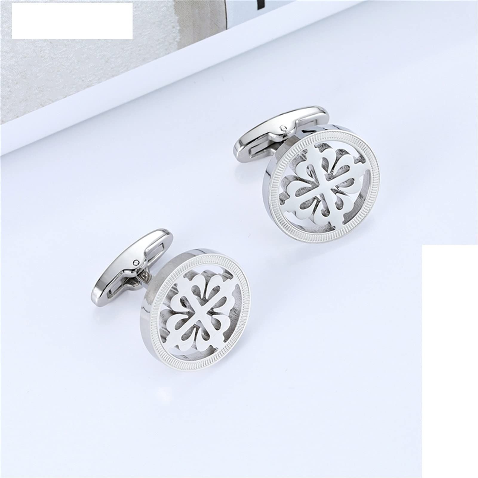 Dignified Silver Color Cufflink Stainless Steel Round Cufflinks for Cuff Links Elegant (2pcs Silver and gold) — image 5
