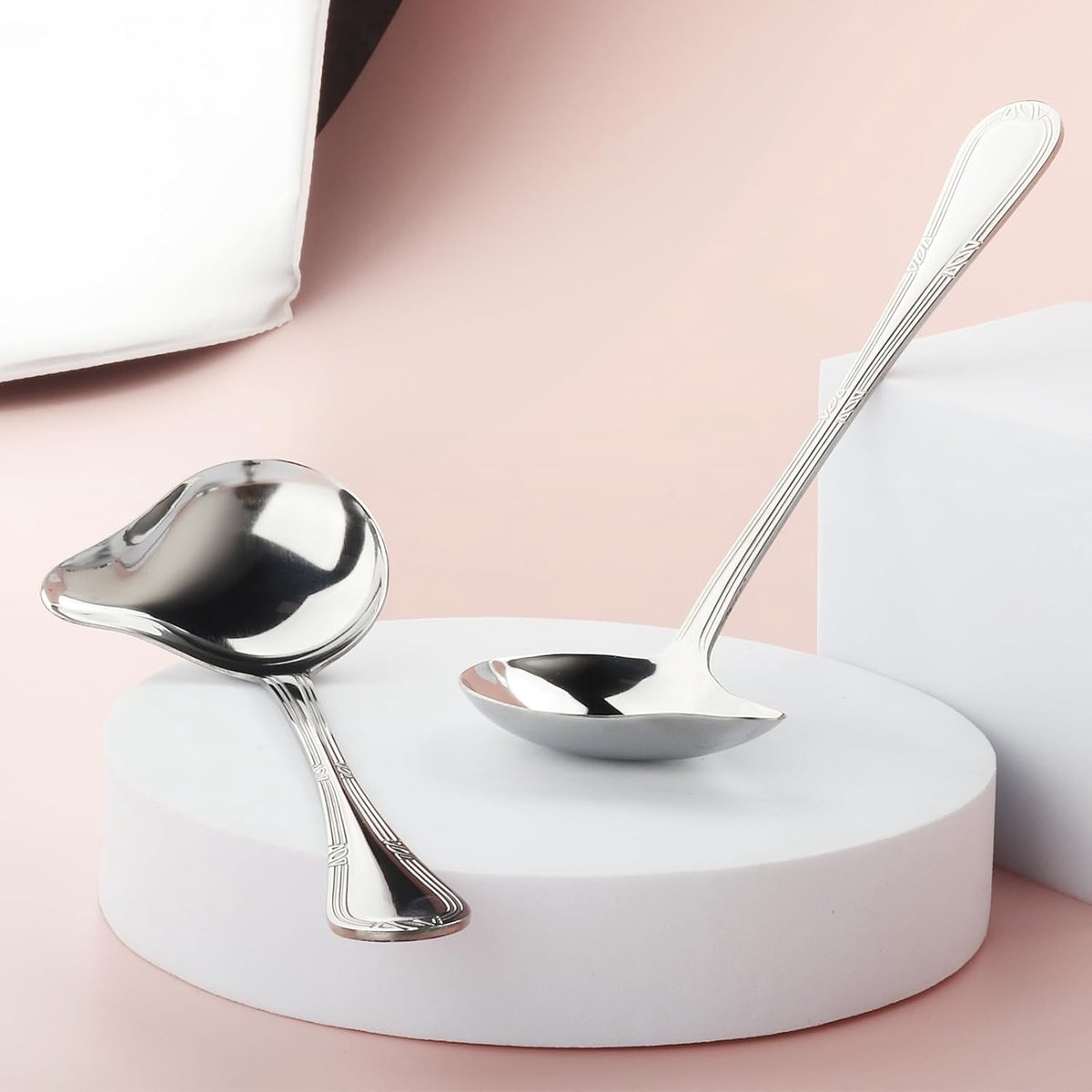 2-piece gravy spoon, small spoon with spout, 18/10 stainless steel, sauce ladle for scooping gravy and sauces, 7.87 inches — image 3