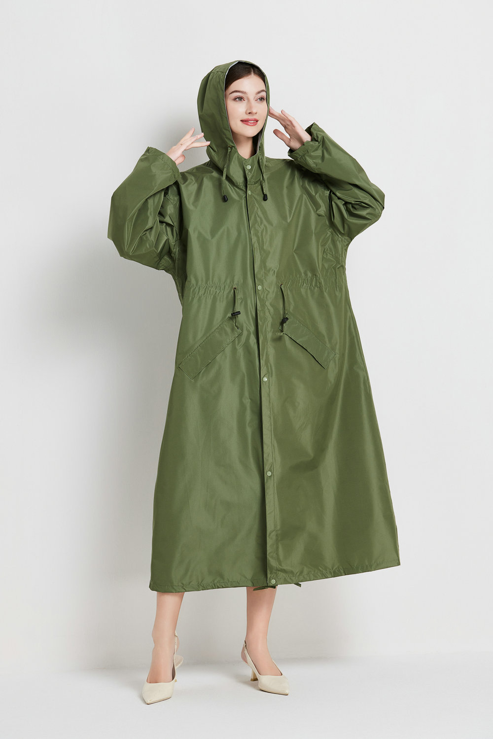 Size XL Green Women's Chic Lightweight Waterproof Raincoat - Long Hooded Packable Rain Jacket with Pouch โ image 3