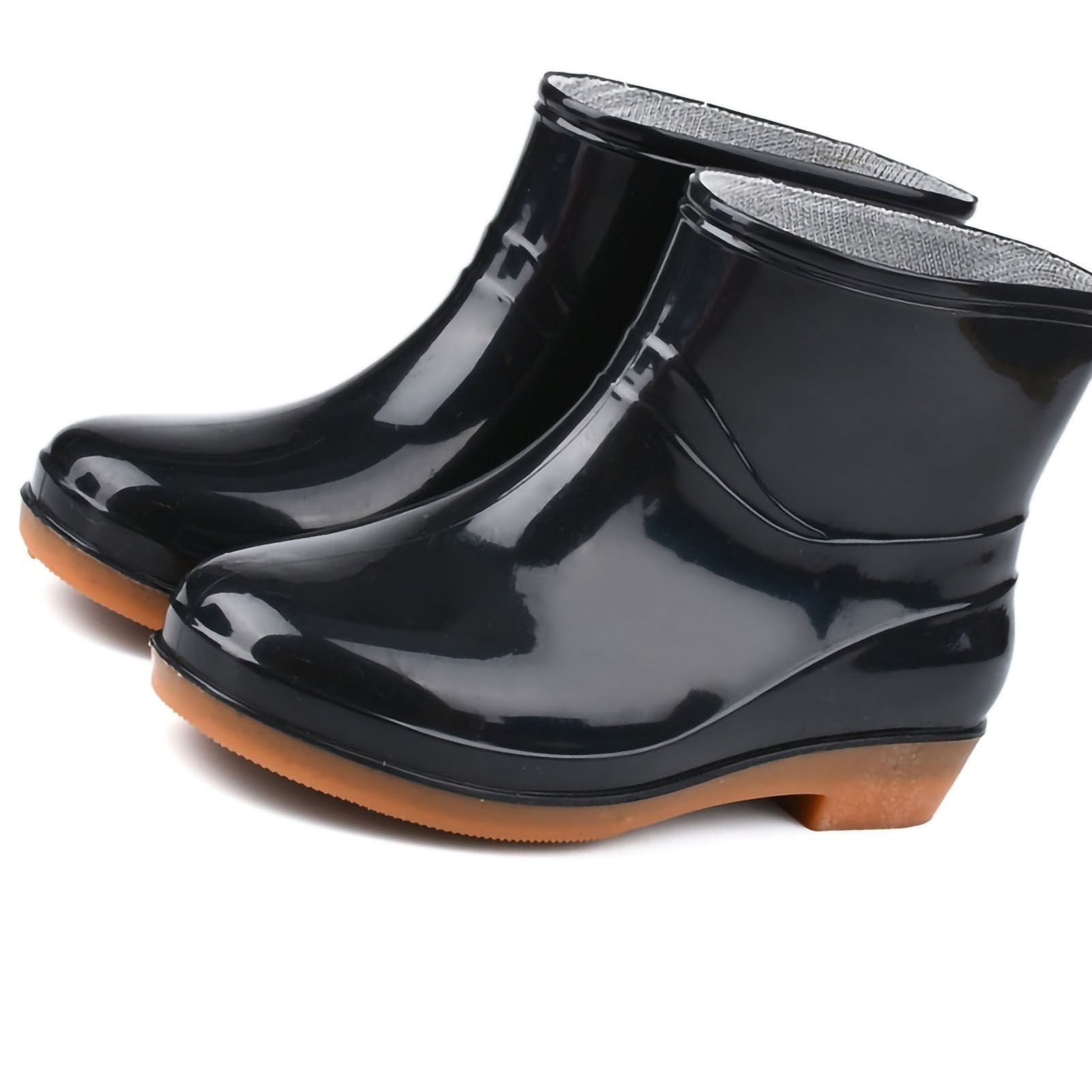 Womens Rain Boots Fashion Antiskid Short Rain Boot Round Head Radian PVC Plastic Rain Boots Black 38 โ image 3