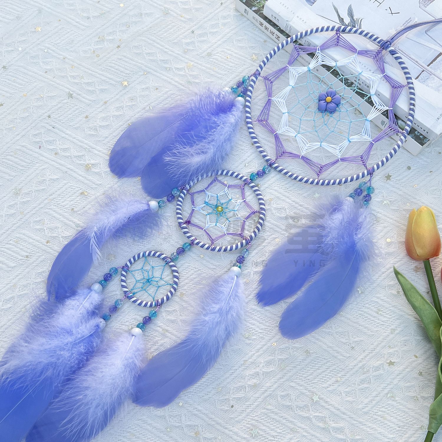 Purple Flower Dream Catchers Feathers Bohemian Handmade Home Wall Hanging Decoration Fairy Dream Catcher — image 5