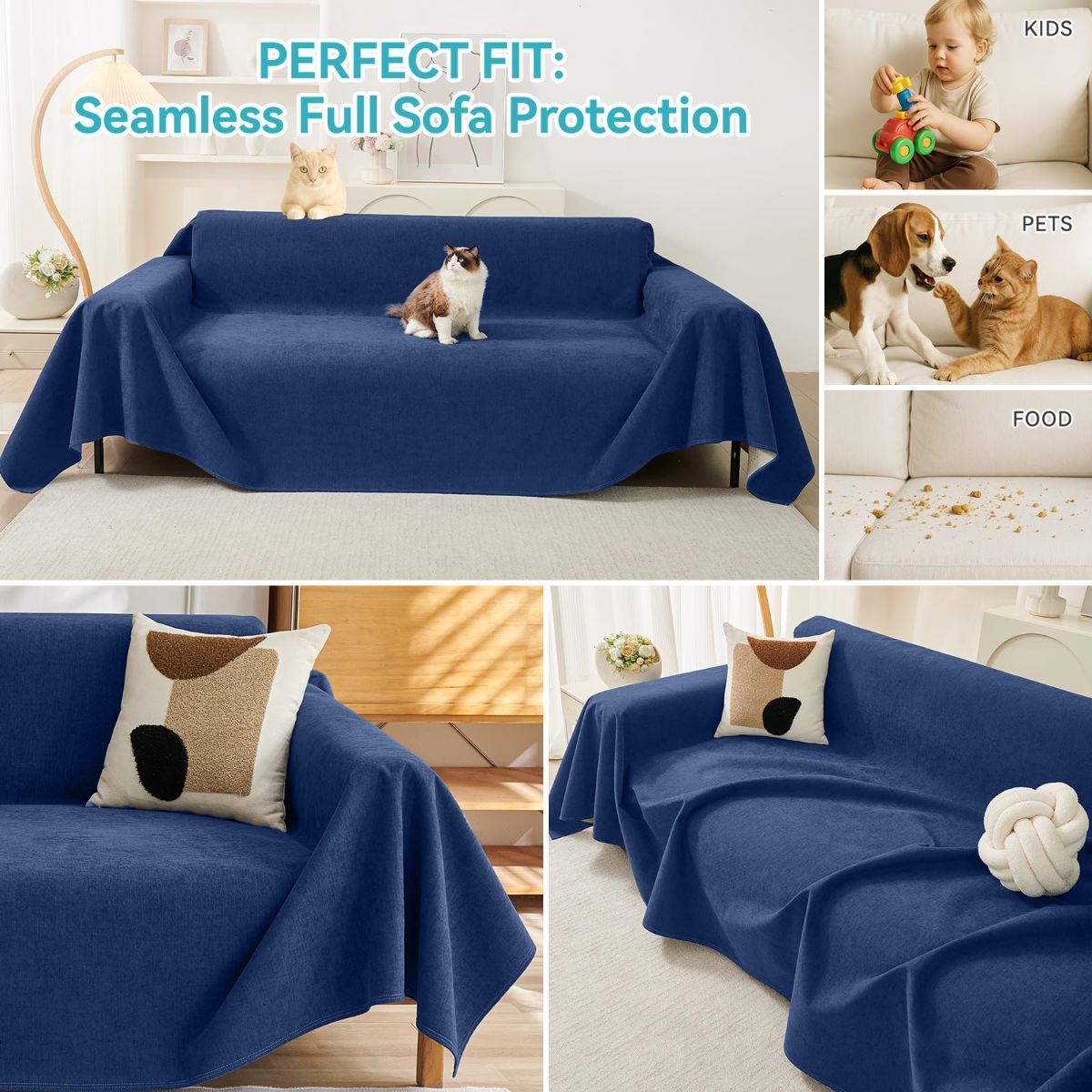 71" x 134" Couch Protector from Cat Claws, Waterproof Couch Cover Anti Slip, Couch Cover 3 Cushion Sofa Washable, Anti-Scratch Pet Sofa Cover Heavy — image 5