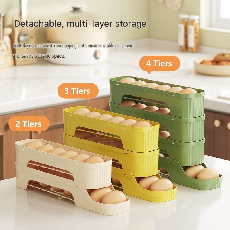 3-Tier Green Rolling Egg Storage Box - Grade PP Plastic - Automatic Dispensing, Space Saving Fridge Organizer, Detachable Design for Kitchen and — image 3